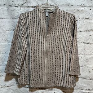 Chico's Traveler's Collection Khaki Lace Topper Jacket Blouse Size 1